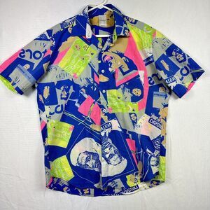 RipnDip Button Short Sleeve Shirt Dissidenten Print‎ Mens Medium Neon Multicolor
